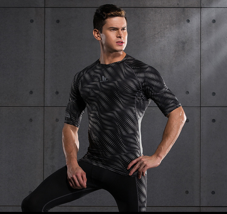 YG1038-5 Men’s Compression Short Sleeve Printed Sports Shirt Skin Running Tee